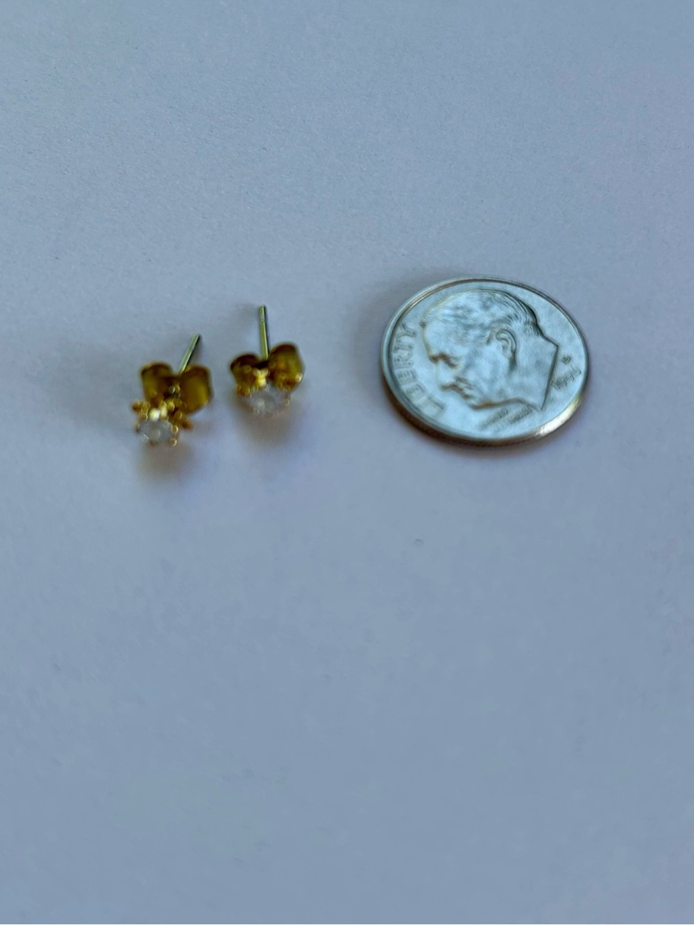 Tiny Gold Round Diamond Stud Earrings - - Picture 3 of 5